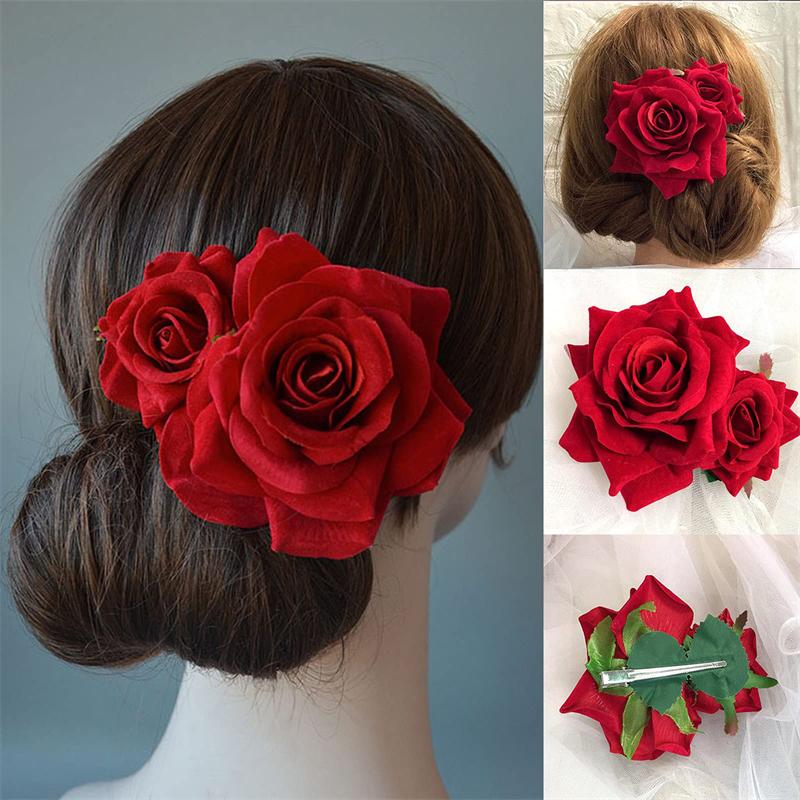 DIY Artificial Red Rose Hair Accessories
